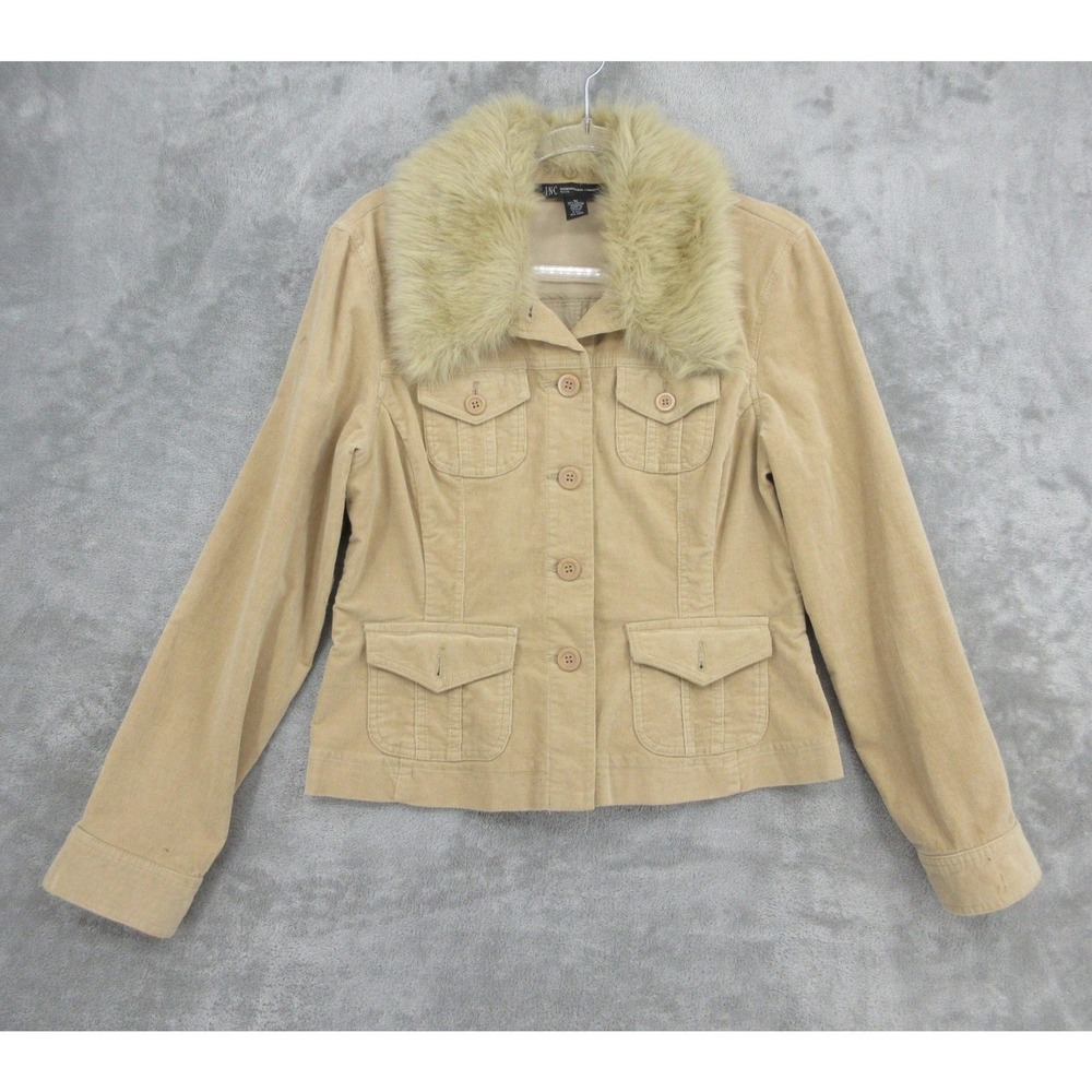 Vintage INC Jacket Womens Size M 90s Corduroy Fur Collar Penny Lane Fitted Y2K